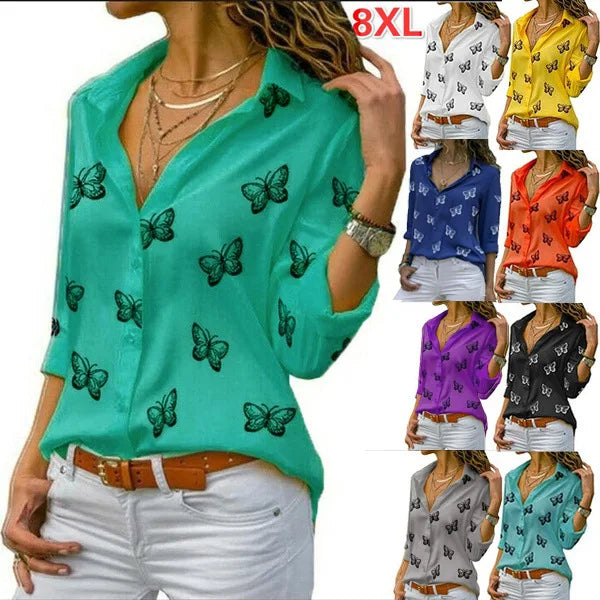 Women's Slim Fit Casual Long Sleeve Chiffon Blouse Oversized Lapel Collar Button Design Solid Pattern Business Style for Summer