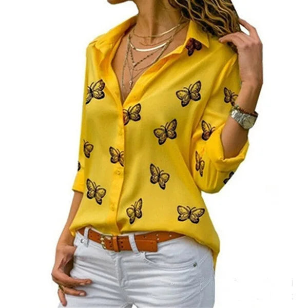Women's Slim Fit Casual Long Sleeve Chiffon Blouse Oversized Lapel Collar Button Design Solid Pattern Business Style for Summer