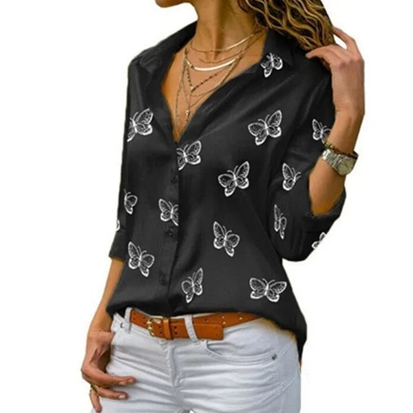 Women's Slim Fit Casual Long Sleeve Chiffon Blouse Oversized Lapel Collar Button Design Solid Pattern Business Style for Summer