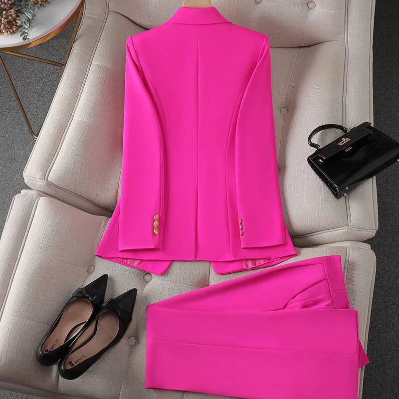 Retro Fashionable Women's Suiting Jacket And Pants Set Casual Design Spring Autumn Korean Style Slim Fit Commute Ready