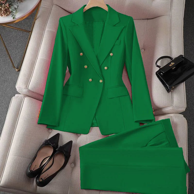 Retro Fashionable Women's Suiting Jacket And Pants Set Casual Design Spring Autumn Korean Style Slim Fit Commute Ready