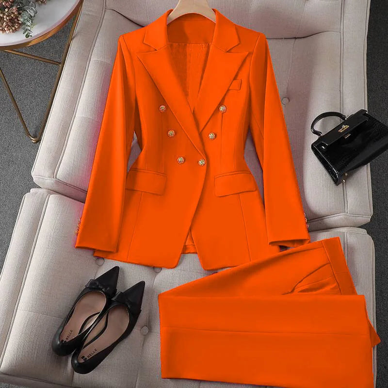 Retro Fashionable Women's Suiting Jacket And Pants Set Casual Design Spring Autumn Korean Style Slim Fit Commute Ready