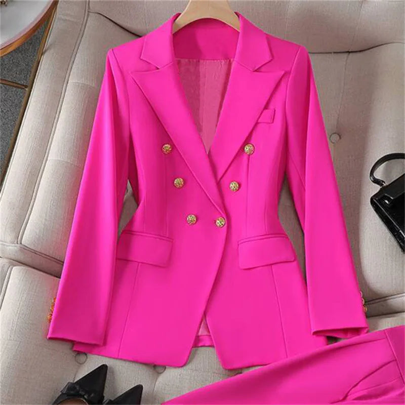 Retro Fashionable Women's Suiting Jacket And Pants Set Casual Design Spring Autumn Korean Style Slim Fit Commute Ready