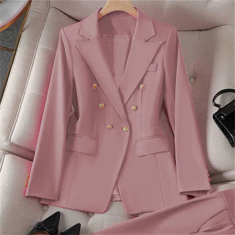 Retro Fashionable Women's Suiting Jacket And Pants Set Casual Design Spring Autumn Korean Style Slim Fit Commute Ready
