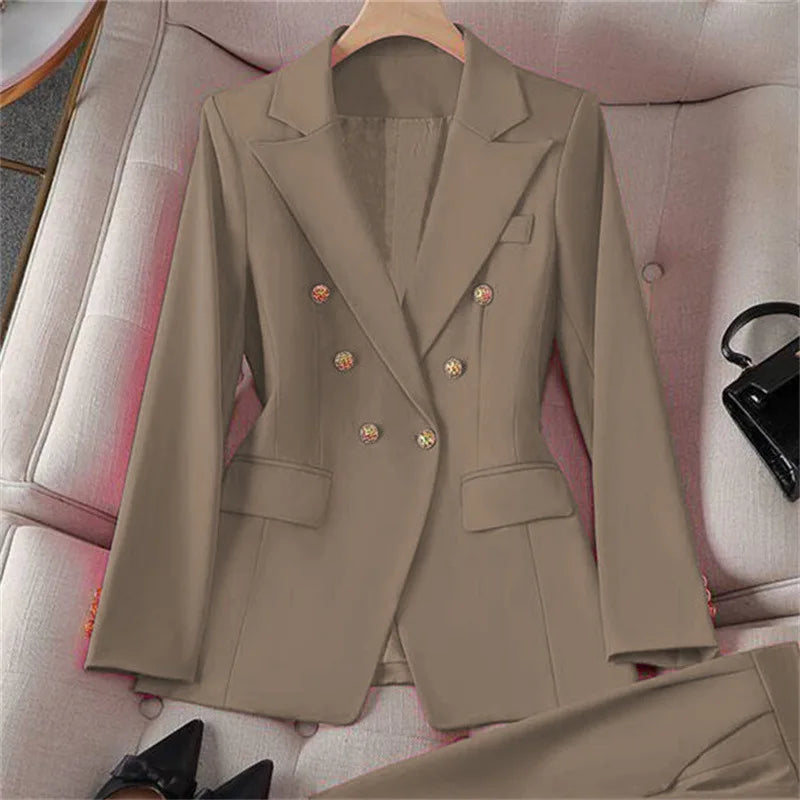 Retro Fashionable Women's Suiting Jacket And Pants Set Casual Design Spring Autumn Korean Style Slim Fit Commute Ready