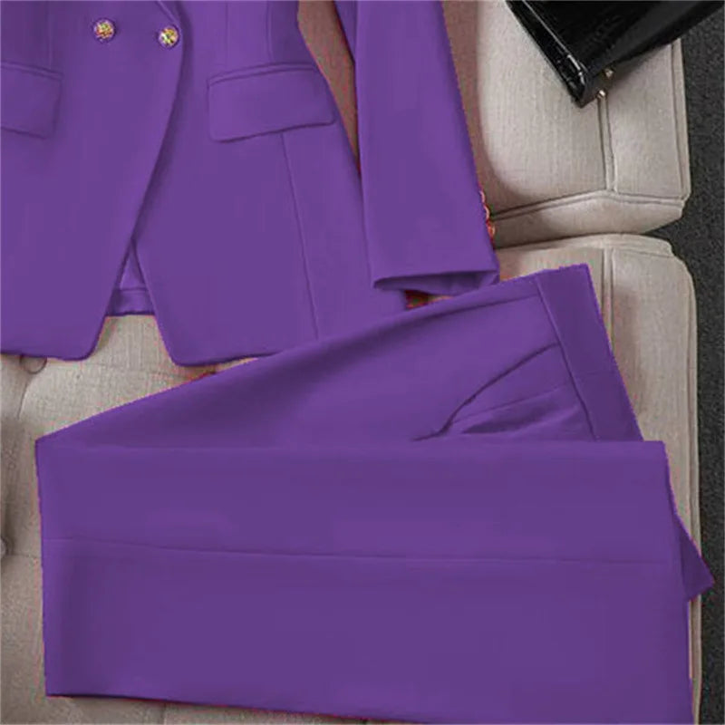 Retro Fashionable Women's Suiting Jacket And Pants Set Casual Design Spring Autumn Korean Style Slim Fit Commute Ready
