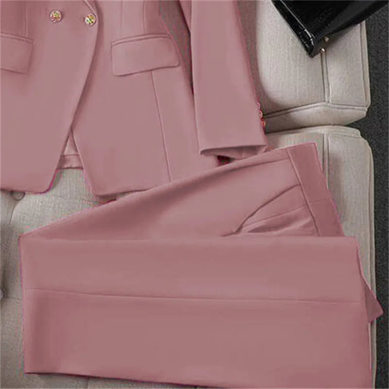 Retro Fashionable Women's Suiting Jacket And Pants Set Casual Design Spring Autumn Korean Style Slim Fit Commute Ready
