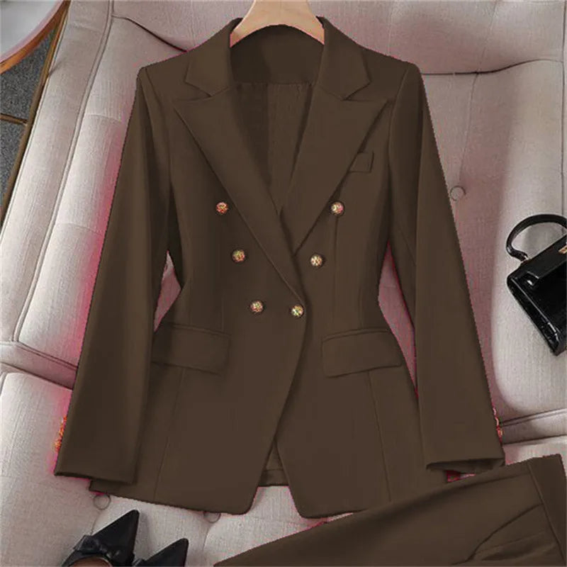 Retro Fashionable Women's Suiting Jacket And Pants Set Casual Design Spring Autumn Korean Style Slim Fit Commute Ready