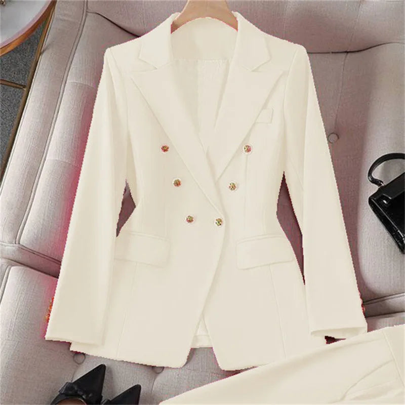 Retro Fashionable Women's Suiting Jacket And Pants Set Casual Design Spring Autumn Korean Style Slim Fit Commute Ready