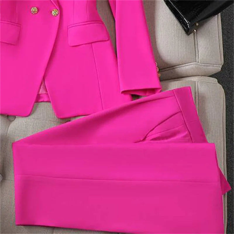 Retro Fashionable Women's Suiting Jacket And Pants Set Casual Design Spring Autumn Korean Style Slim Fit Commute Ready