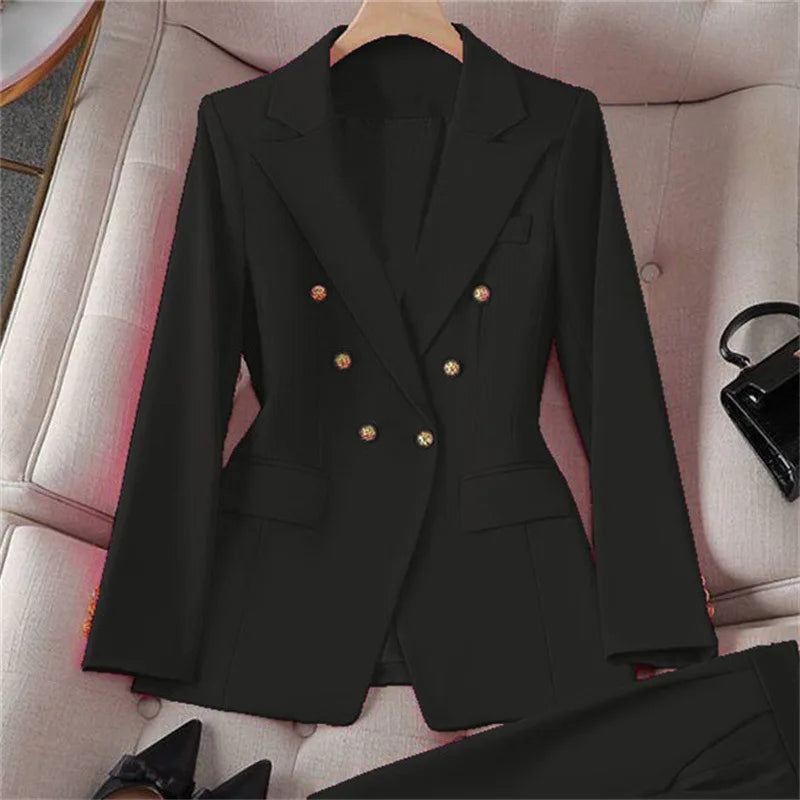 Retro Fashionable Women's Suiting Jacket And Pants Set Casual Design Spring Autumn Korean Style Slim Fit Commute Ready