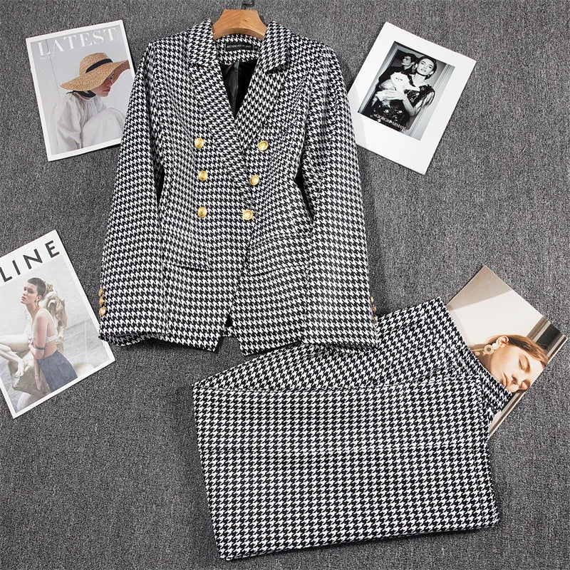 Retro Fashionable Women's Suiting Jacket And Pants Set Casual Design Spring Autumn Korean Style Slim Fit Commute Ready