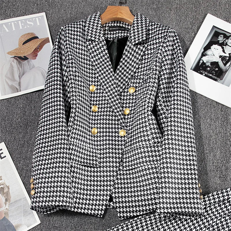 Retro Fashionable Women's Suiting Jacket And Pants Set Casual Design Spring Autumn Korean Style Slim Fit Commute Ready