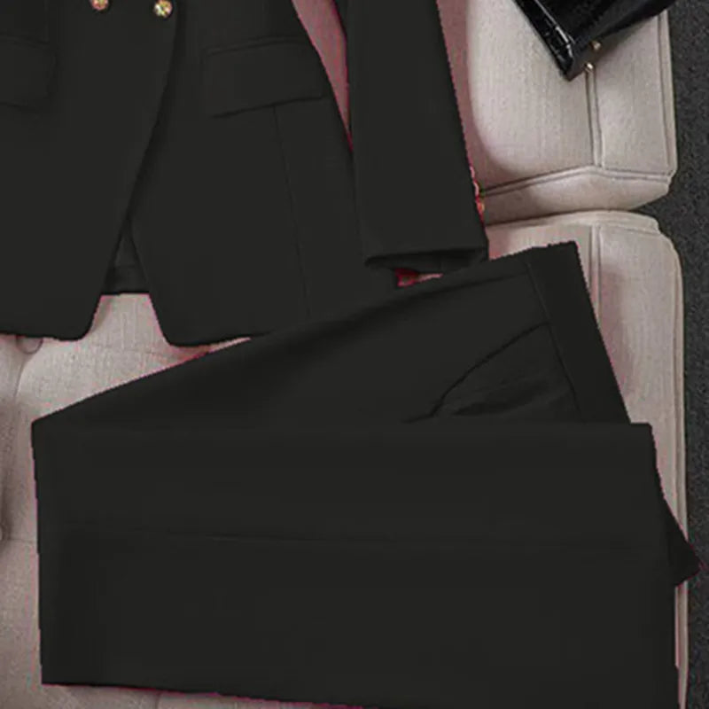 Retro Fashionable Women's Suiting Jacket And Pants Set Casual Design Spring Autumn Korean Style Slim Fit Commute Ready