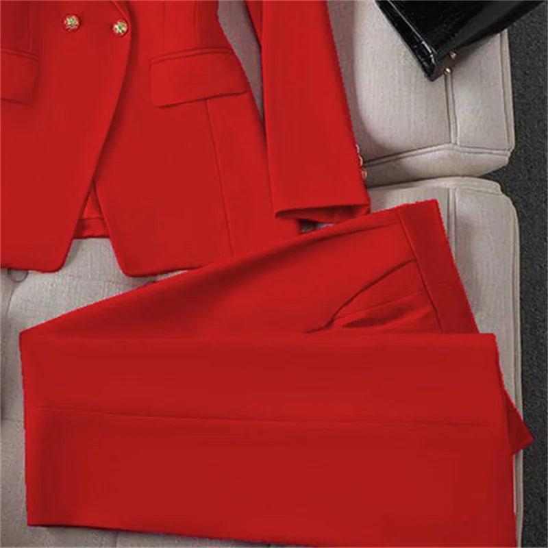 Retro Fashionable Women's Suiting Jacket And Pants Set Casual Design Spring Autumn Korean Style Slim Fit Commute Ready