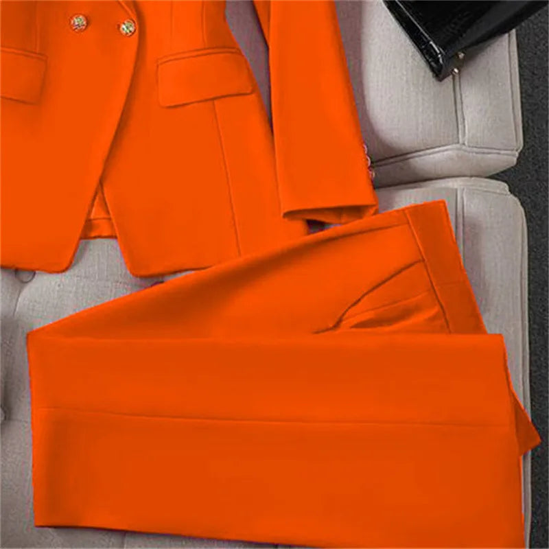 Retro Fashionable Women's Suiting Jacket And Pants Set Casual Design Spring Autumn Korean Style Slim Fit Commute Ready